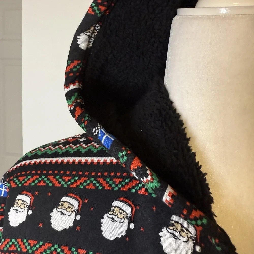 Berkley Jensen Christmas Hoodie Jacket Juniors Sz 14-16 Santa Cozy Plush Lined